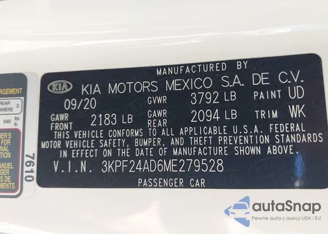 2021 Kia Forte Lxs из США, поврежденный, VIN 3KPF24AD6ME279528